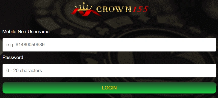 Crown155 login and registration interface